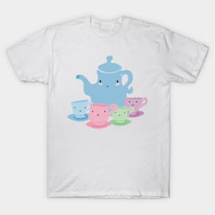 Pastel Mother Teapot and Children Teacups Illustration T-Shirt